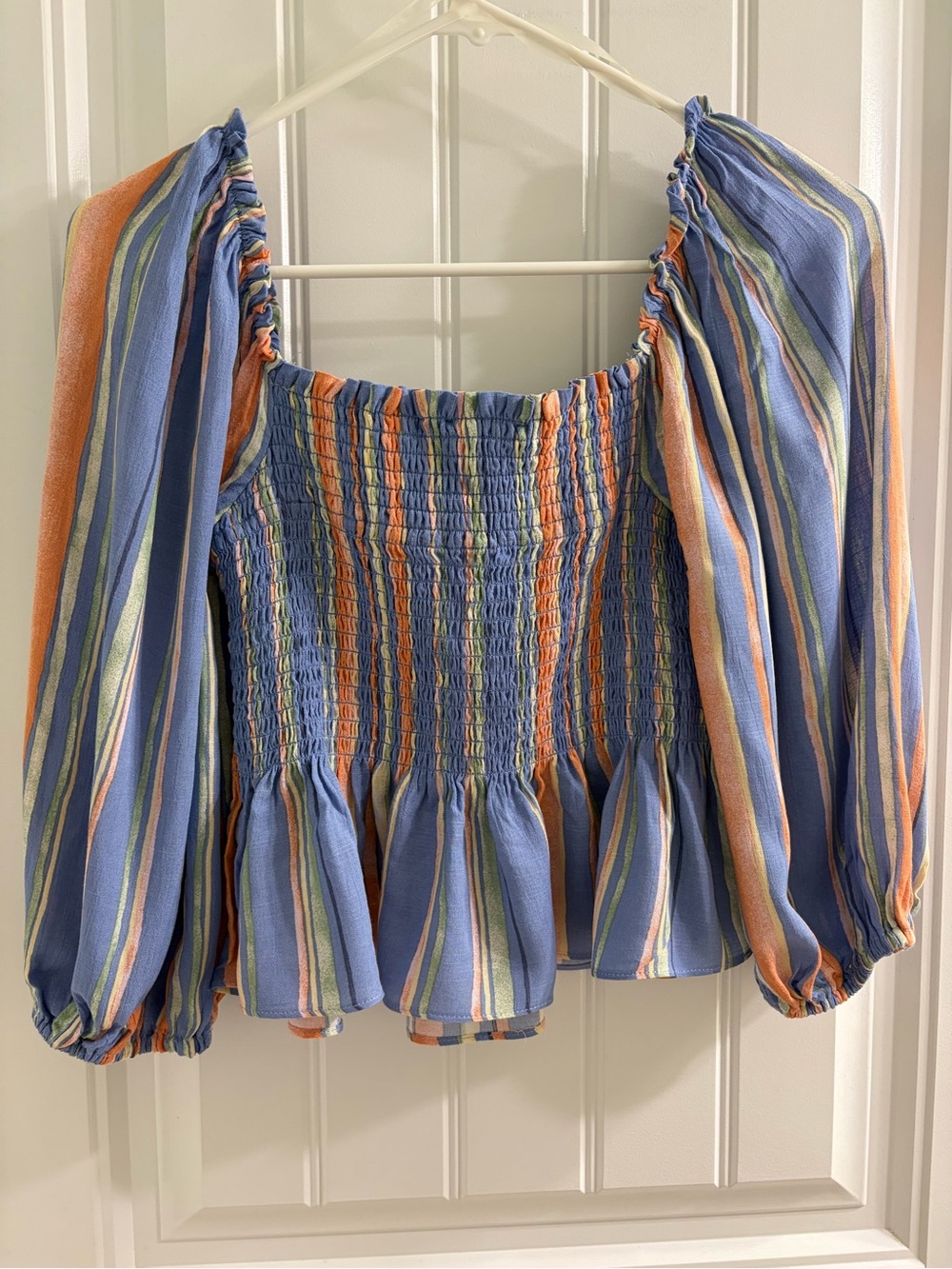 NWT Vestique Emily Striped Smocked Peasant Top Peplum S Boho Festival - Picture 5 of 6